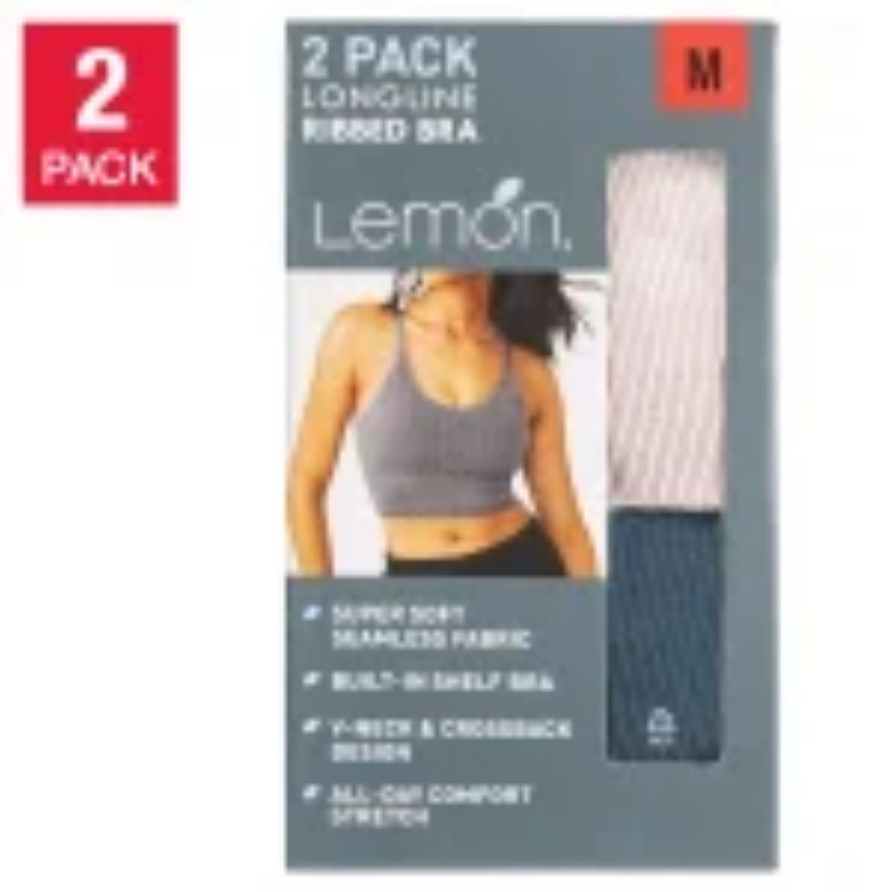 Lemon Women's Ribbed Longline Bra, 2-pack - Picture 6 of 6